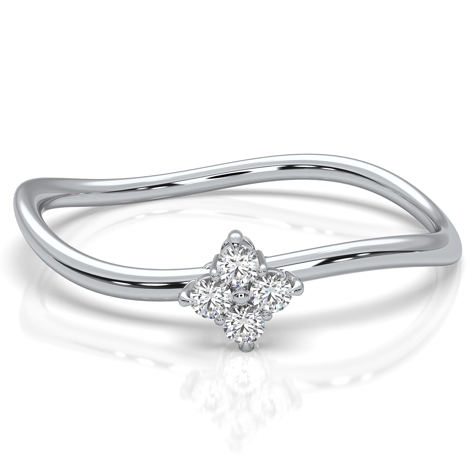 Floral Design Minimalist Prong Set Round Lab Diamond Fashion Ring 0.07ctw.